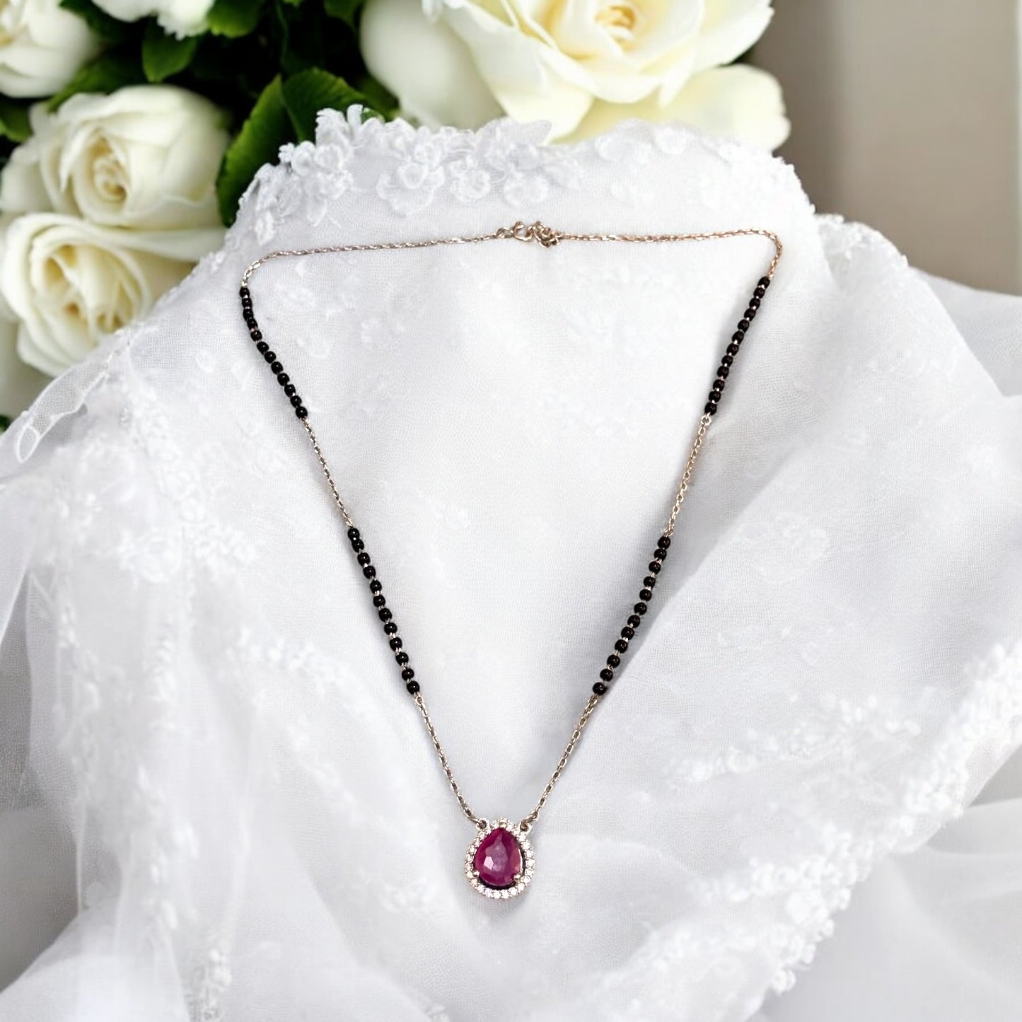 Oval ruby silver Mangalsutra Necklace