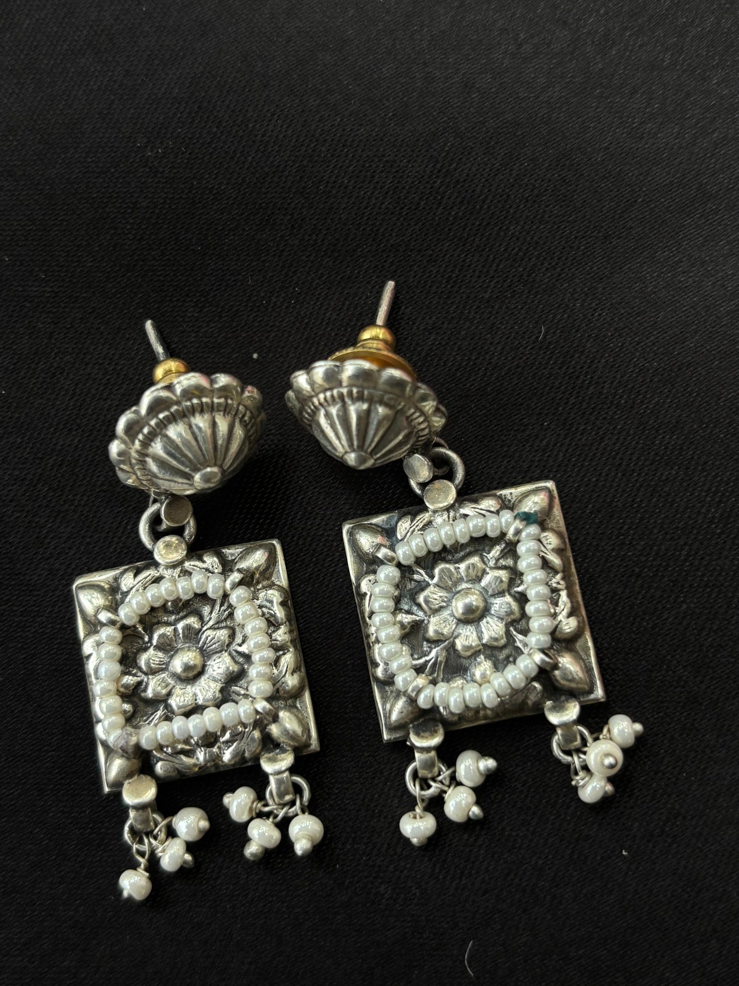Pearl oxidised drop 925 Earrings