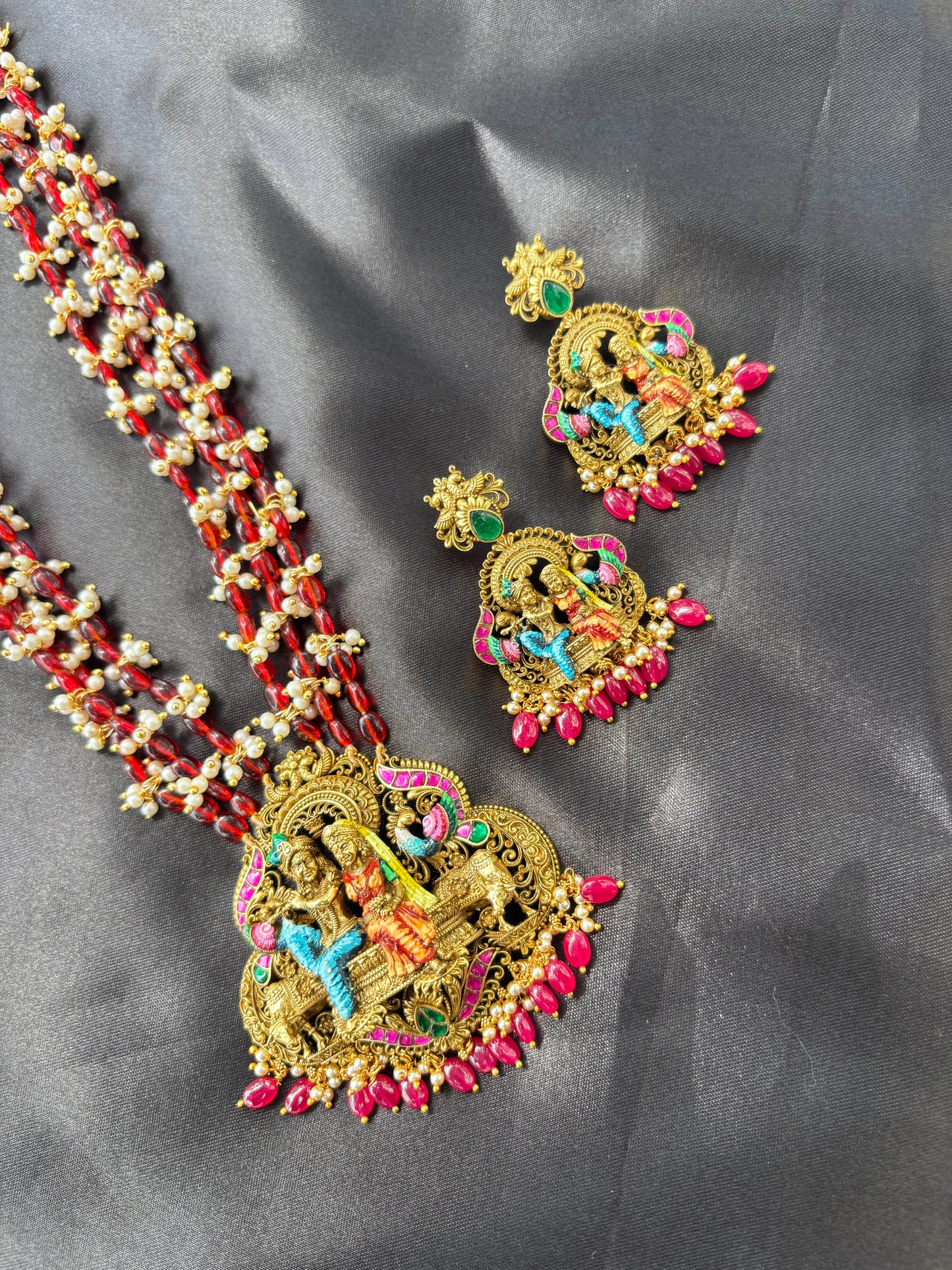 Divine Love Radha Krishna silver temple jewellery set
