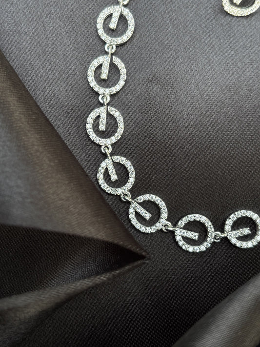 Minimal Sparkling Silver Necklace set