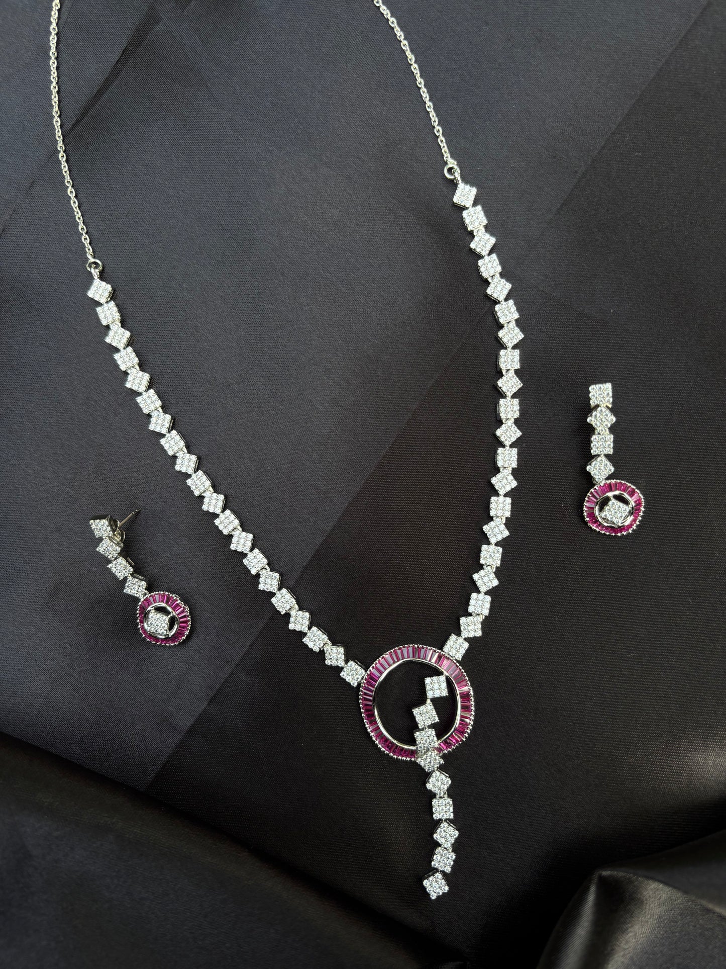 Mesmerising Ruby Silver Necklace Set