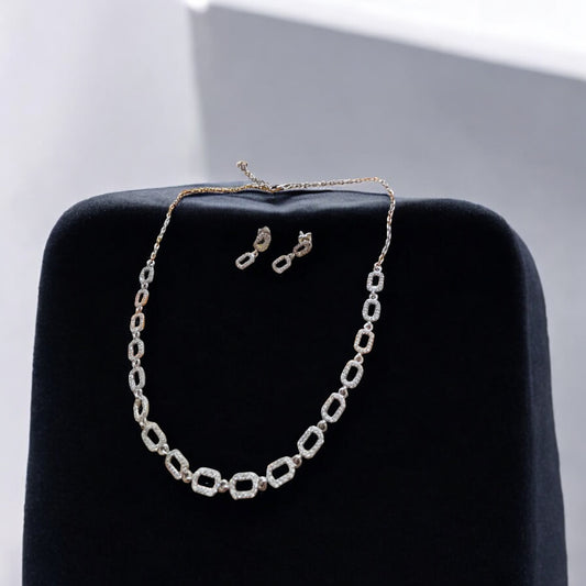 Interlink Silver CZ Necklace Set