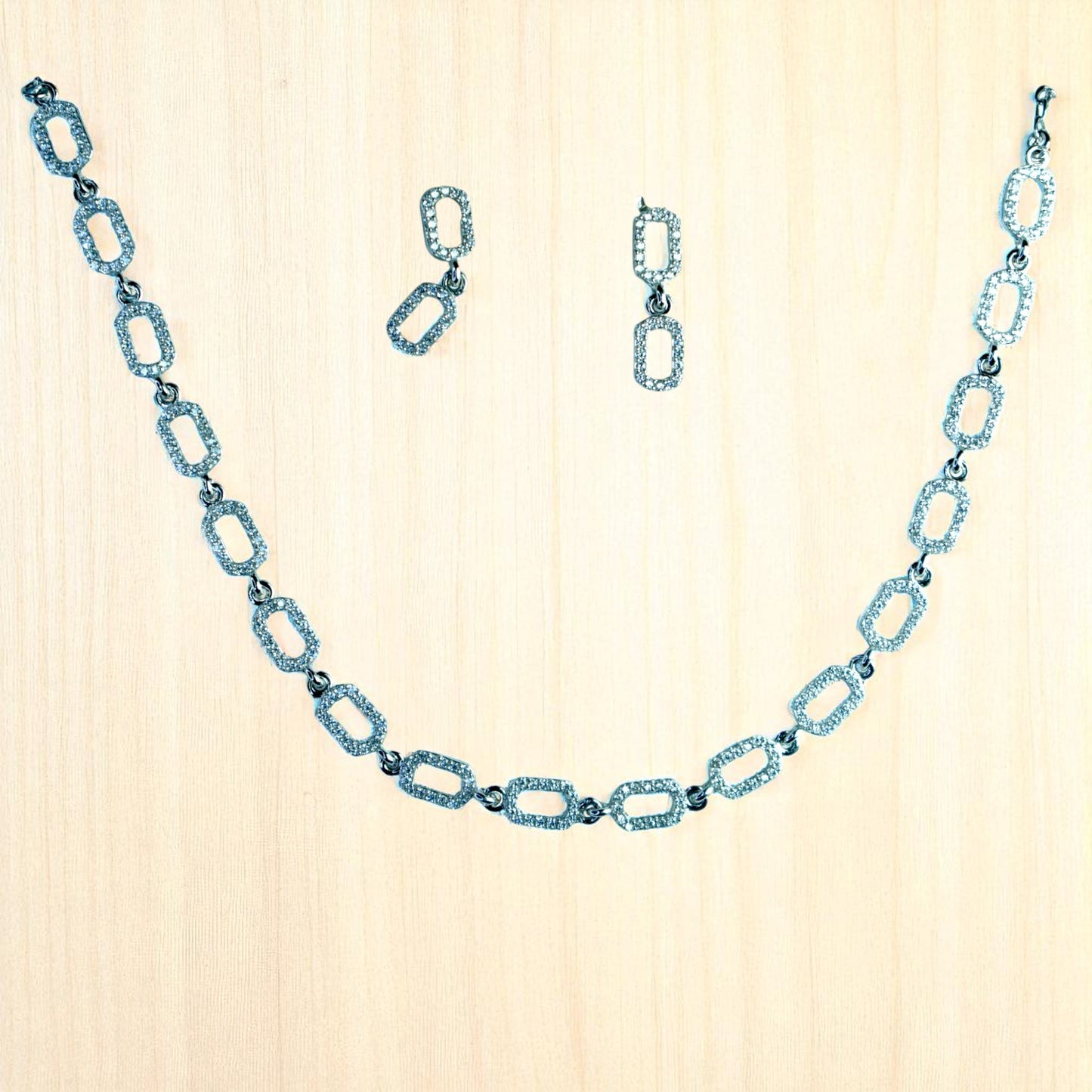 Interlink Silver CZ Necklace Set