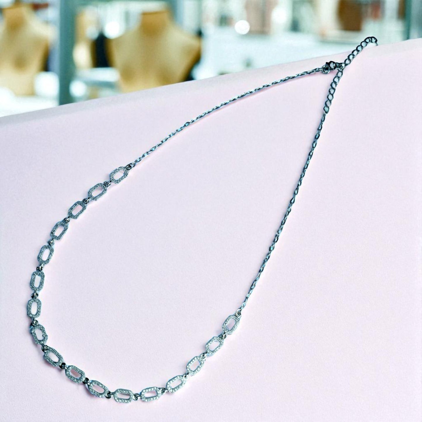 Interlink Silver CZ Necklace Set