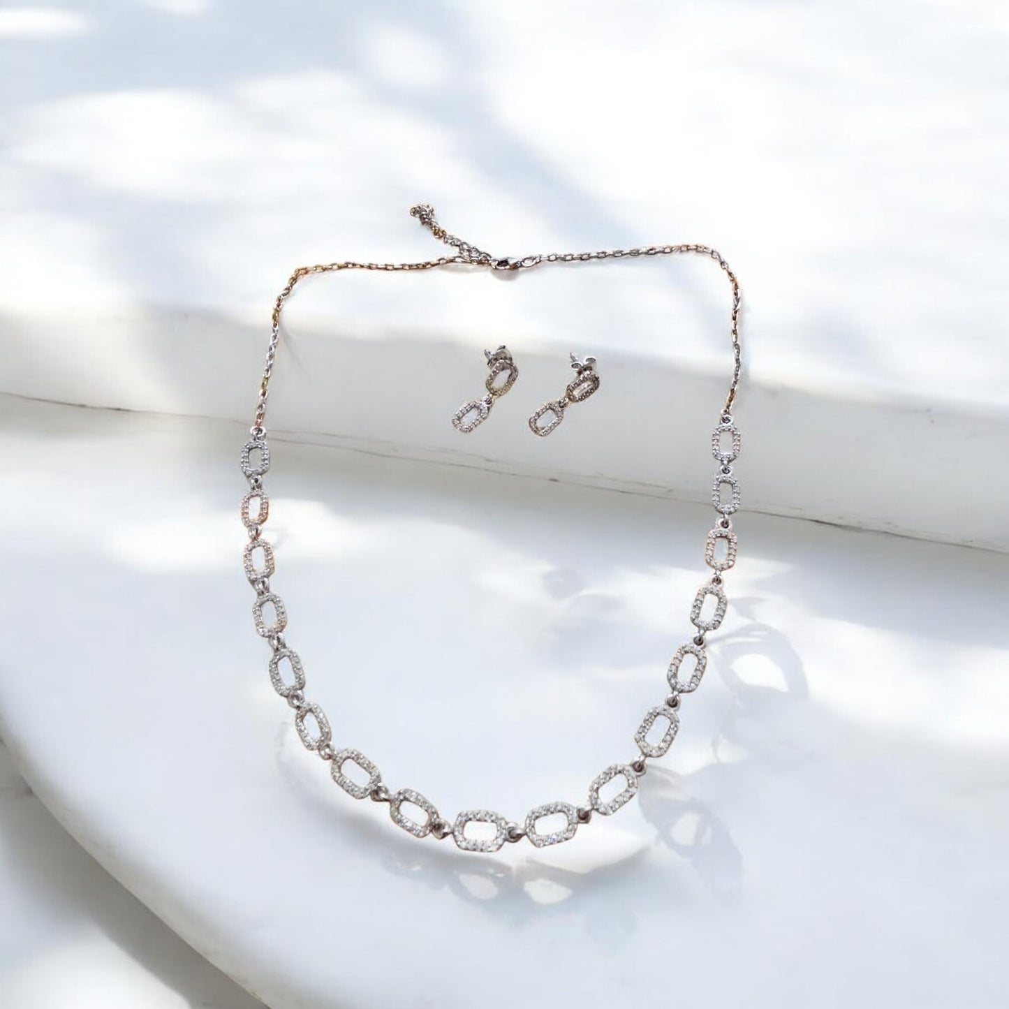 Interlink Silver CZ Necklace Set