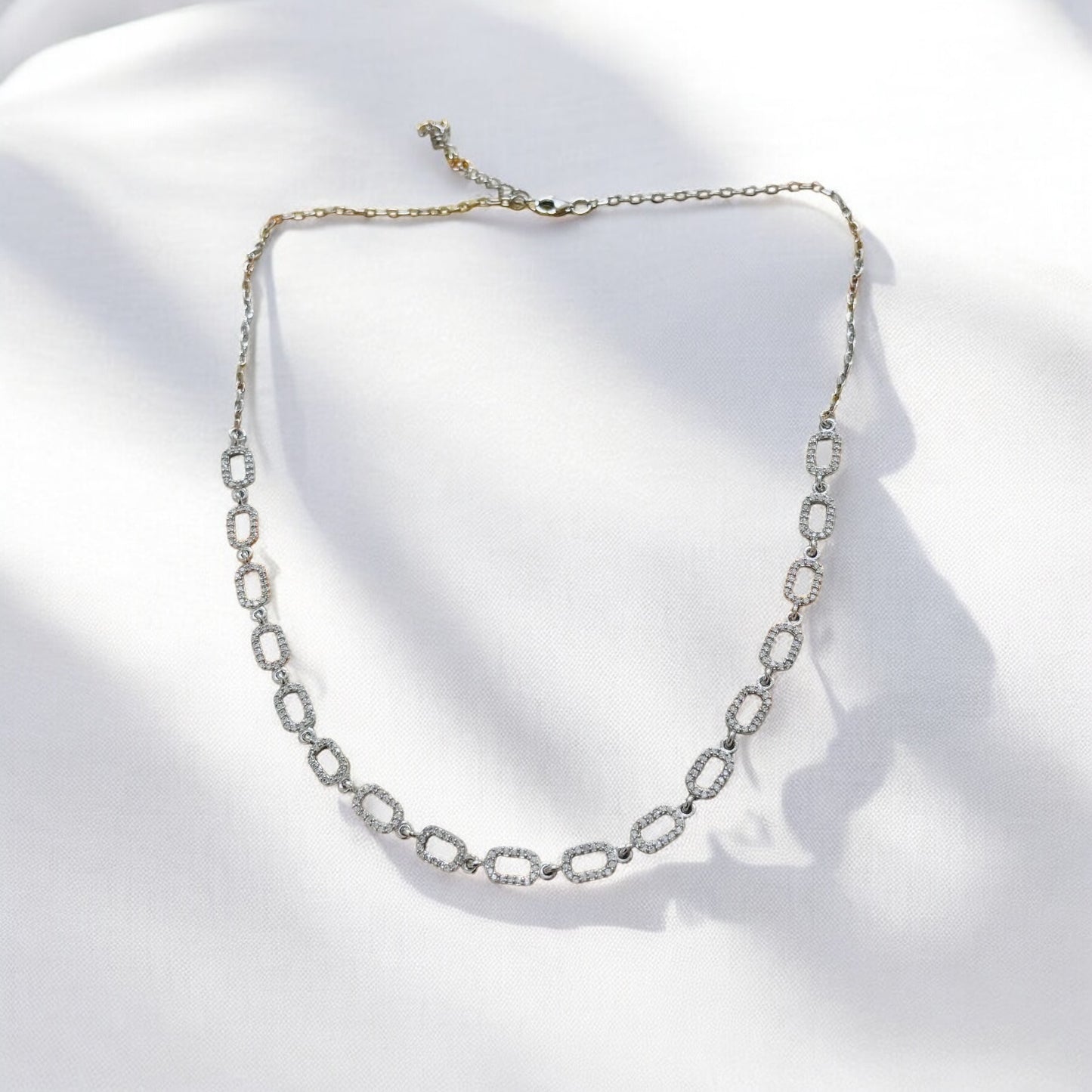 Interlink Silver CZ Necklace Set