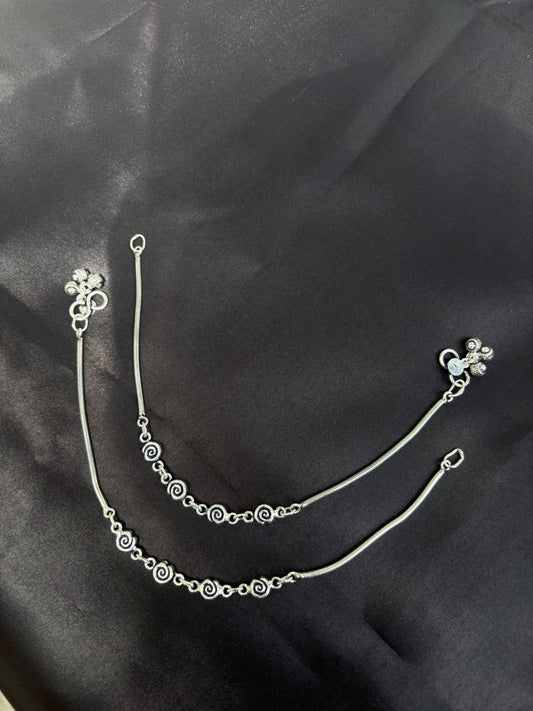 Lotus engraved 925 Silver Anklet