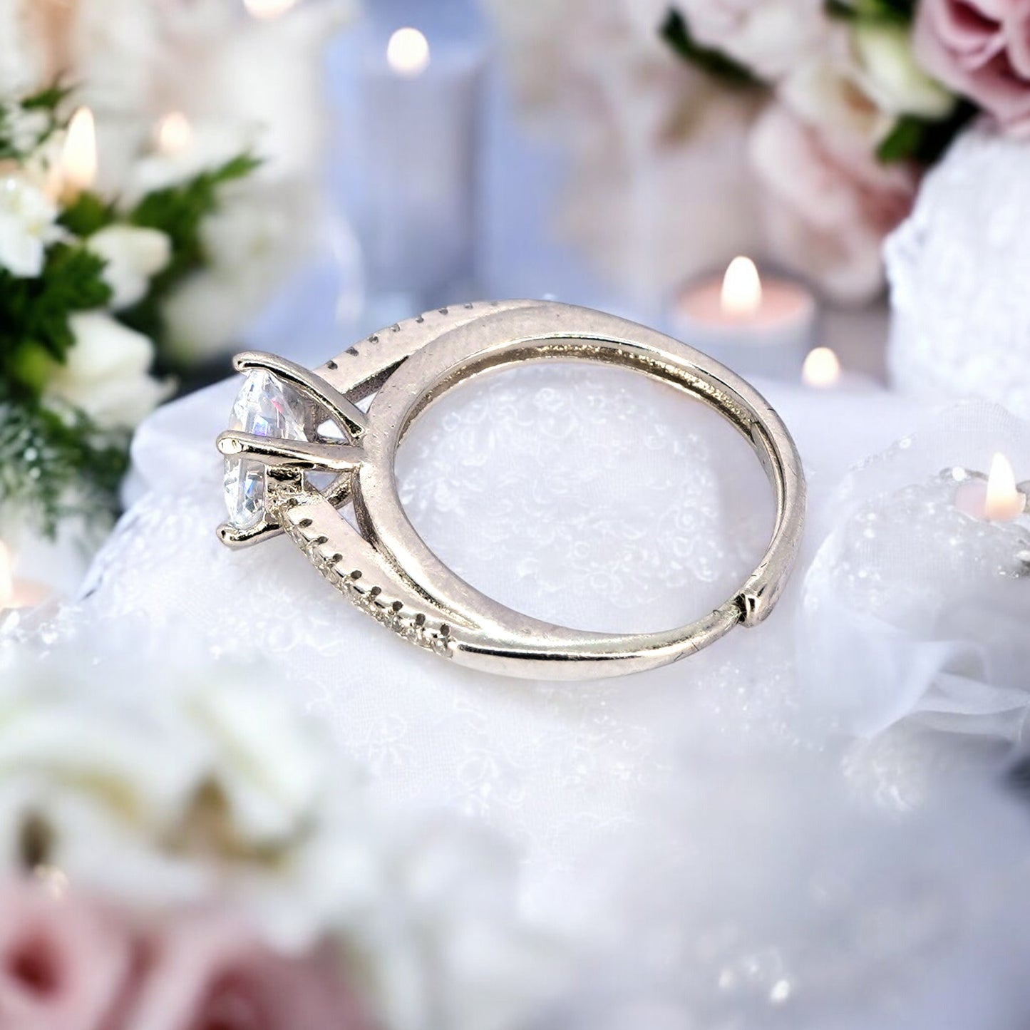 Majestic Solitaire Silver Engagement Ring