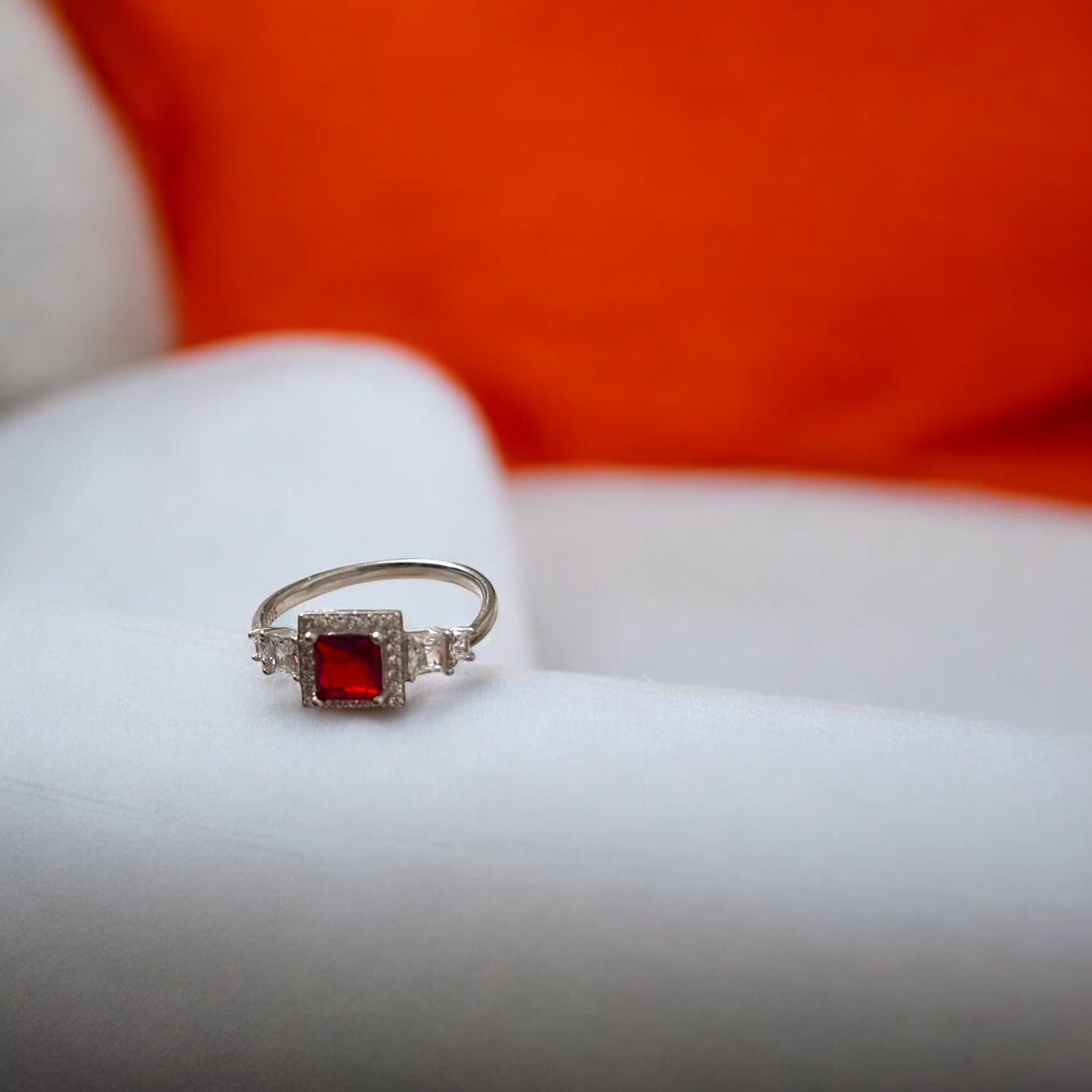 Minimal Silver Ruby CZ Ring