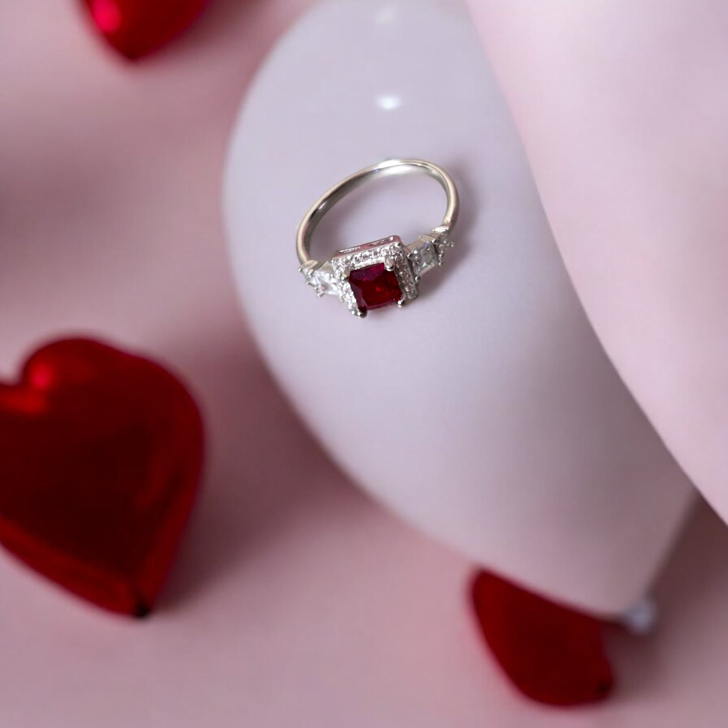 Minimal Silver Ruby CZ Ring