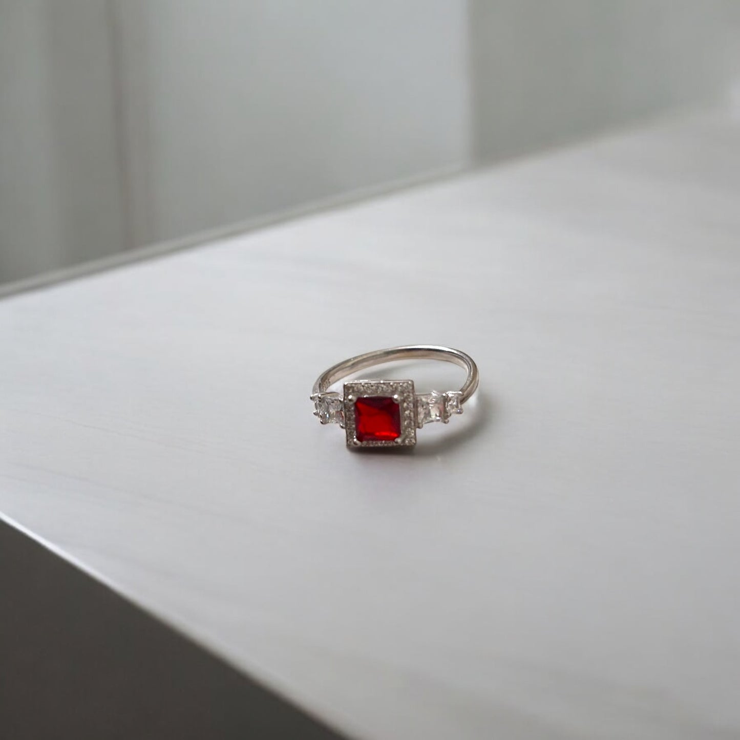 Minimal Silver Ruby CZ Ring
