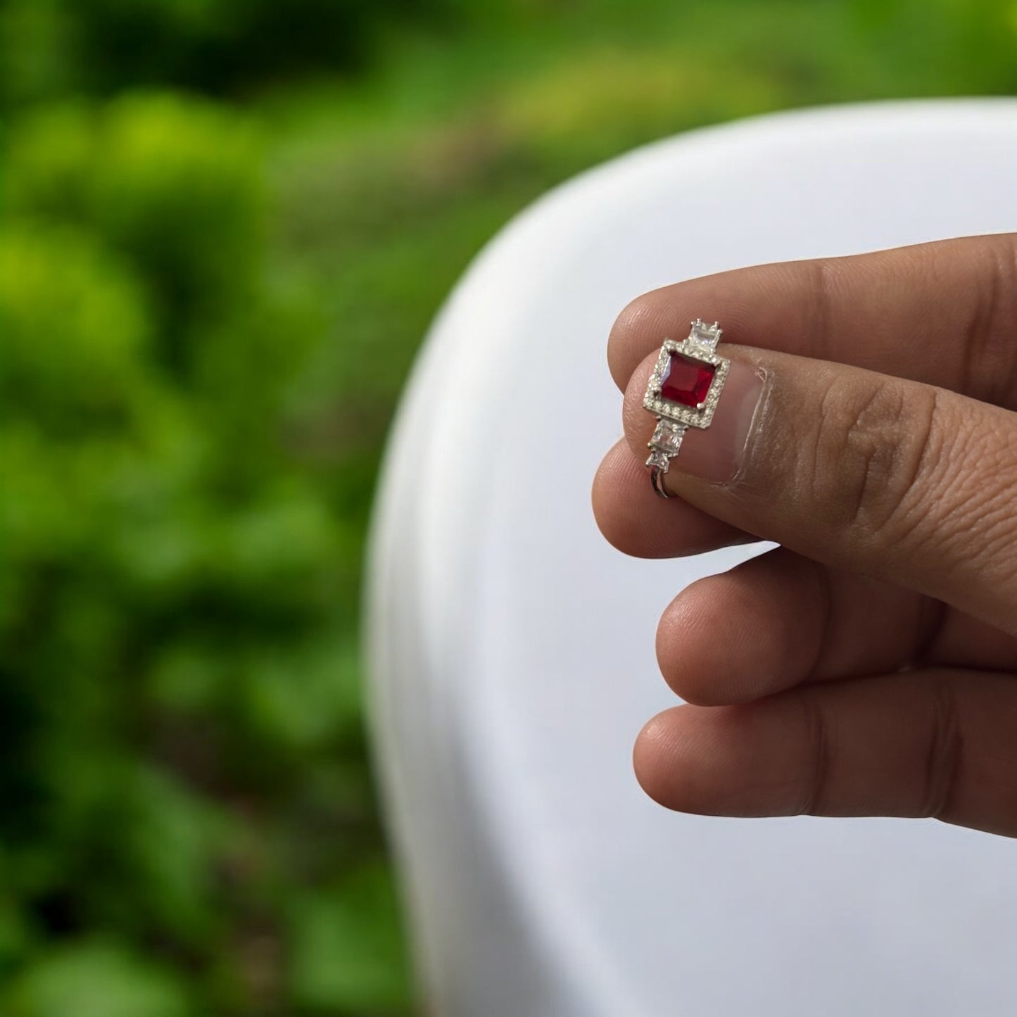 Minimal Silver Ruby CZ Ring