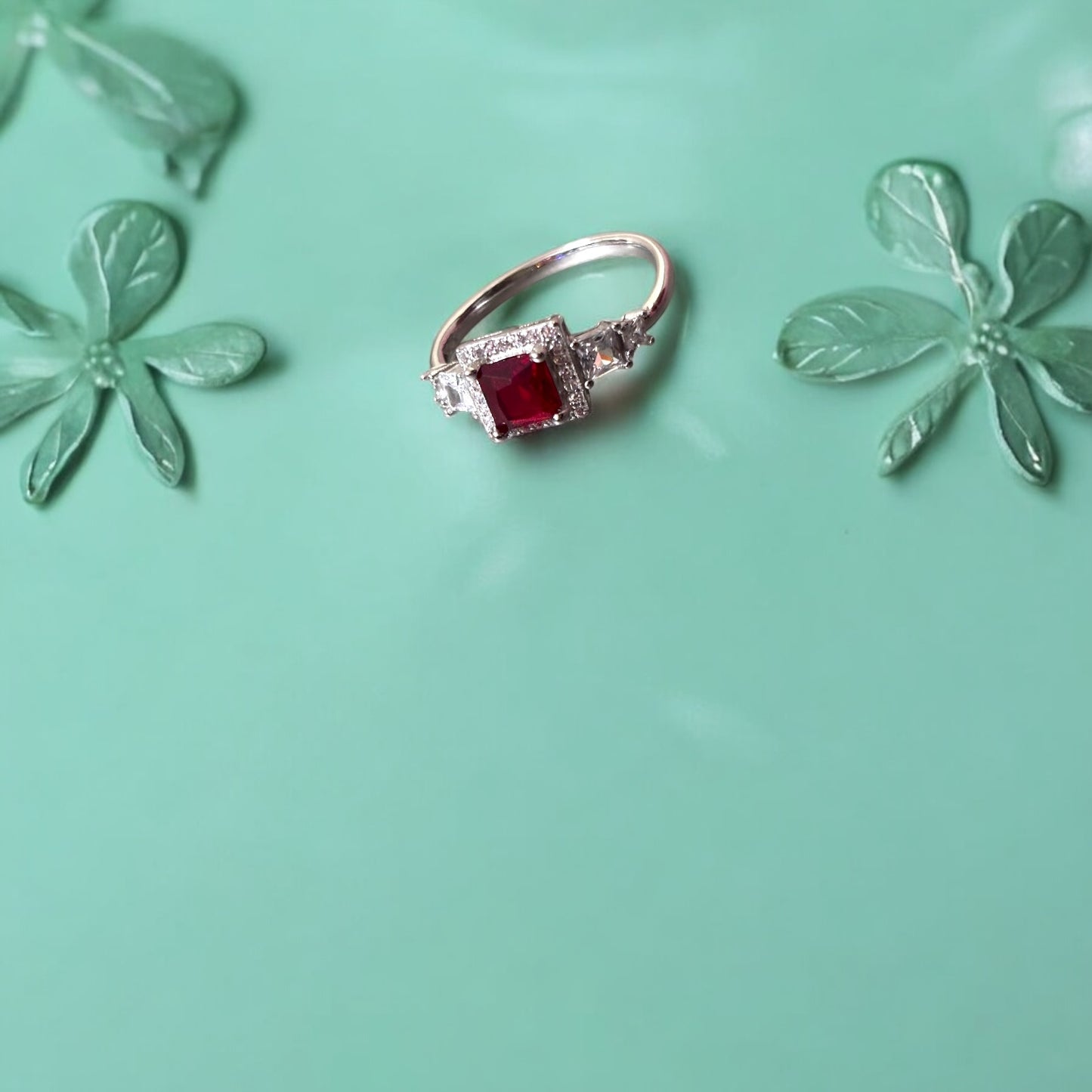 Minimal Silver Ruby CZ Ring