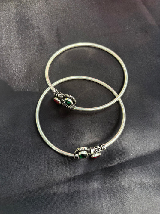 Multicoloured Stone 925 Silver Kada Anklet