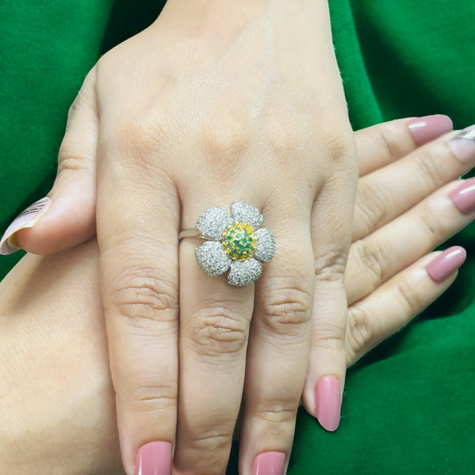 Multitone Petals CZ Cocktail Adjustable Ring