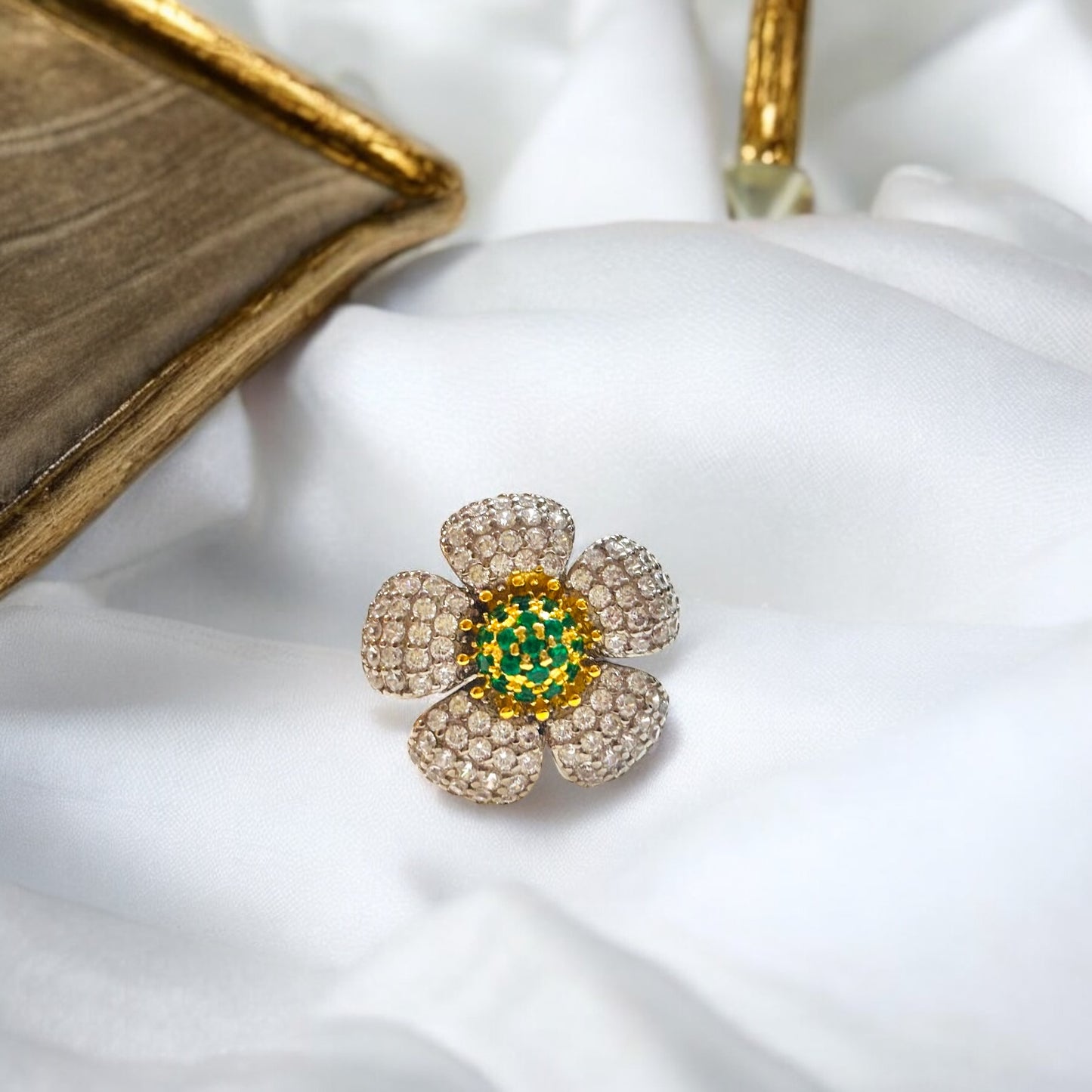 Multitone Petals CZ Cocktail Adjustable Ring