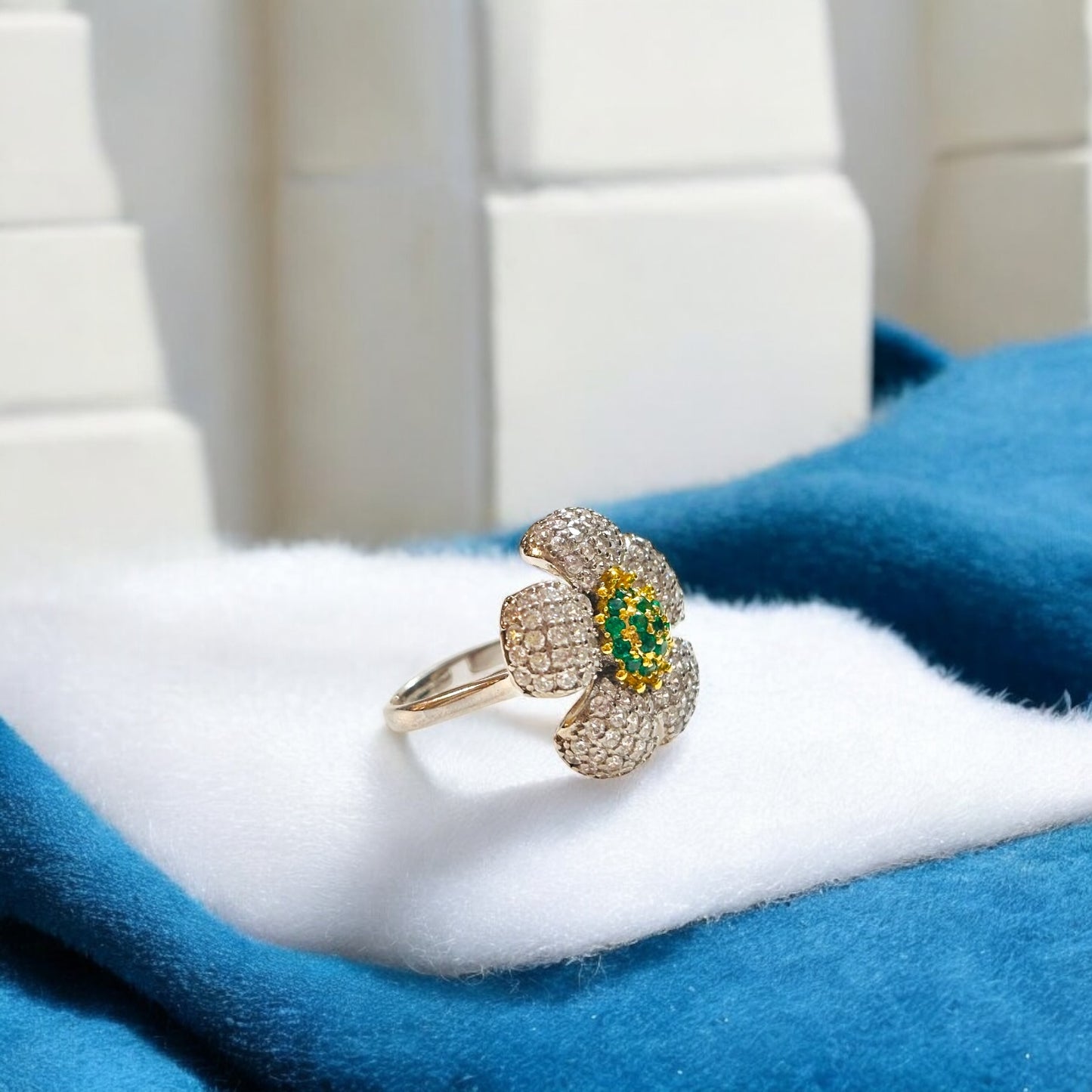 Multitone Petals CZ Cocktail Adjustable Ring