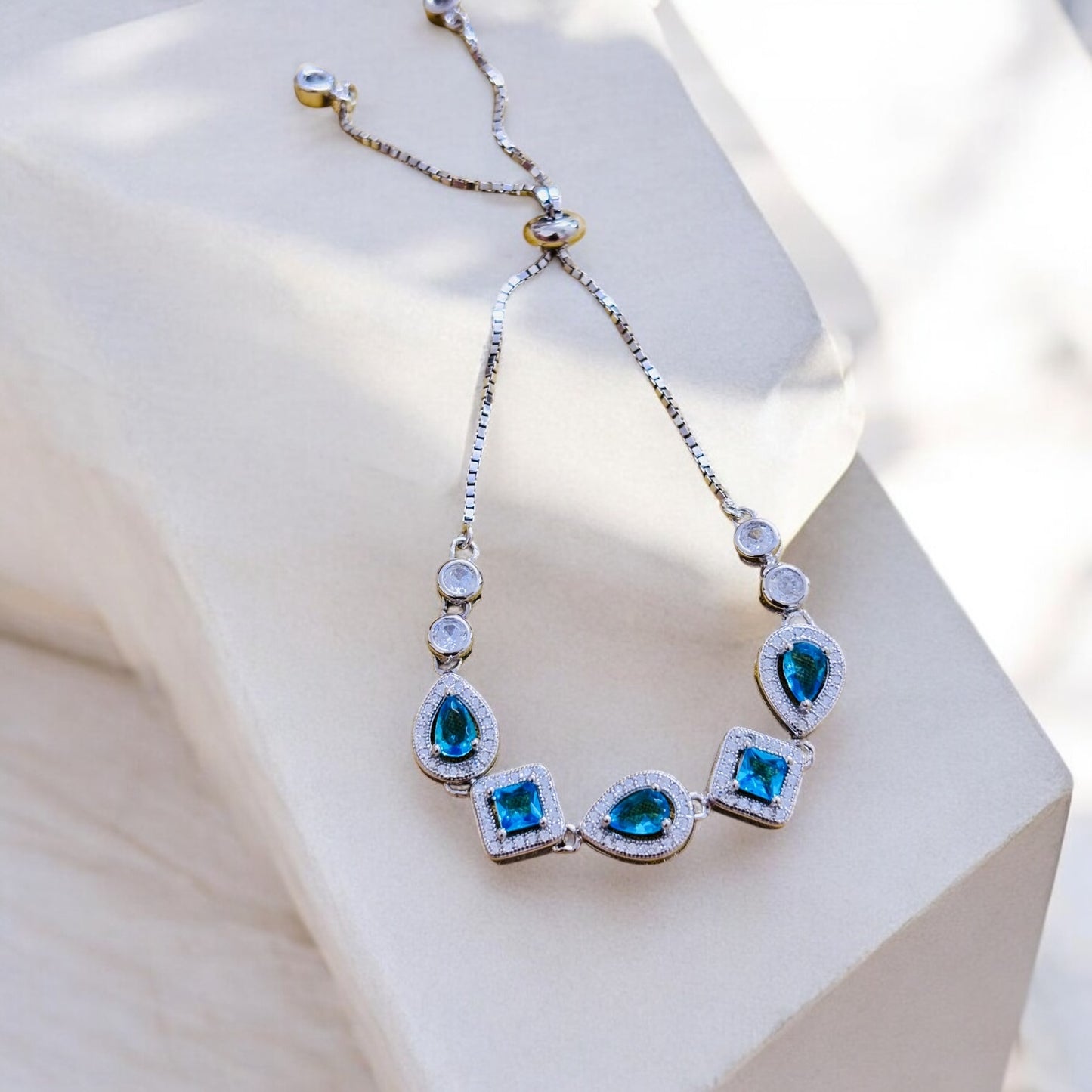 Ocean Blue Sapphire Stone Silver Bracelet