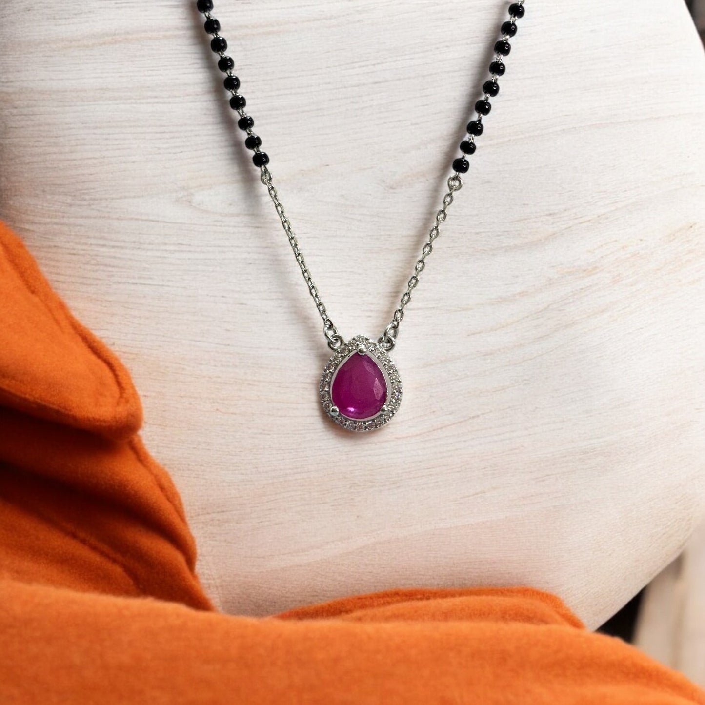Oval ruby silver Mangalsutra Necklace
