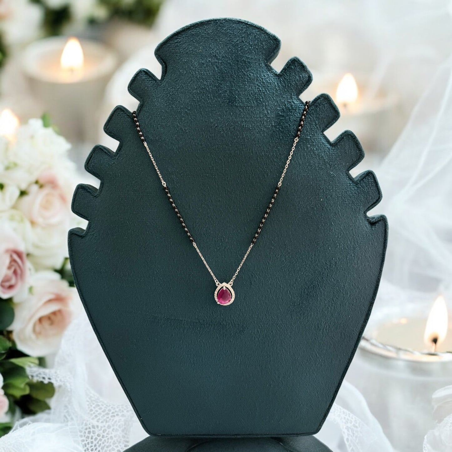 Oval ruby silver Mangalsutra Necklace