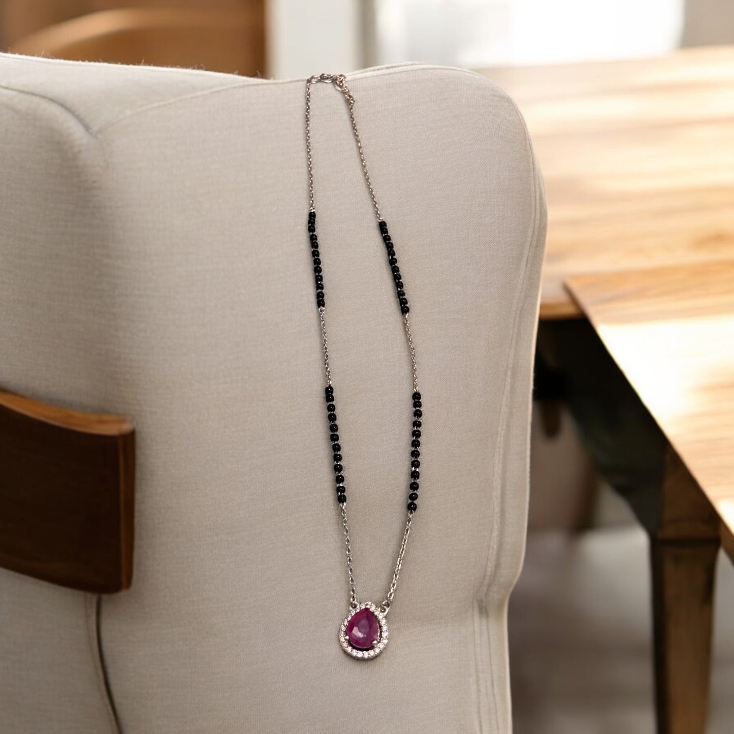 Oval ruby silver Mangalsutra Necklace
