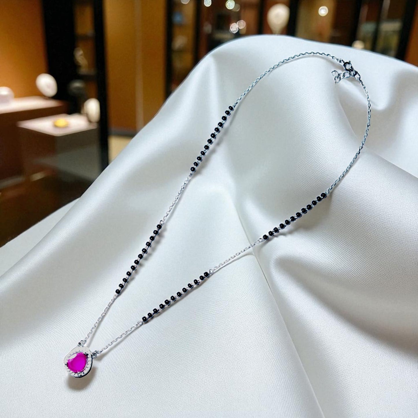 Oval ruby silver Mangalsutra Necklace
