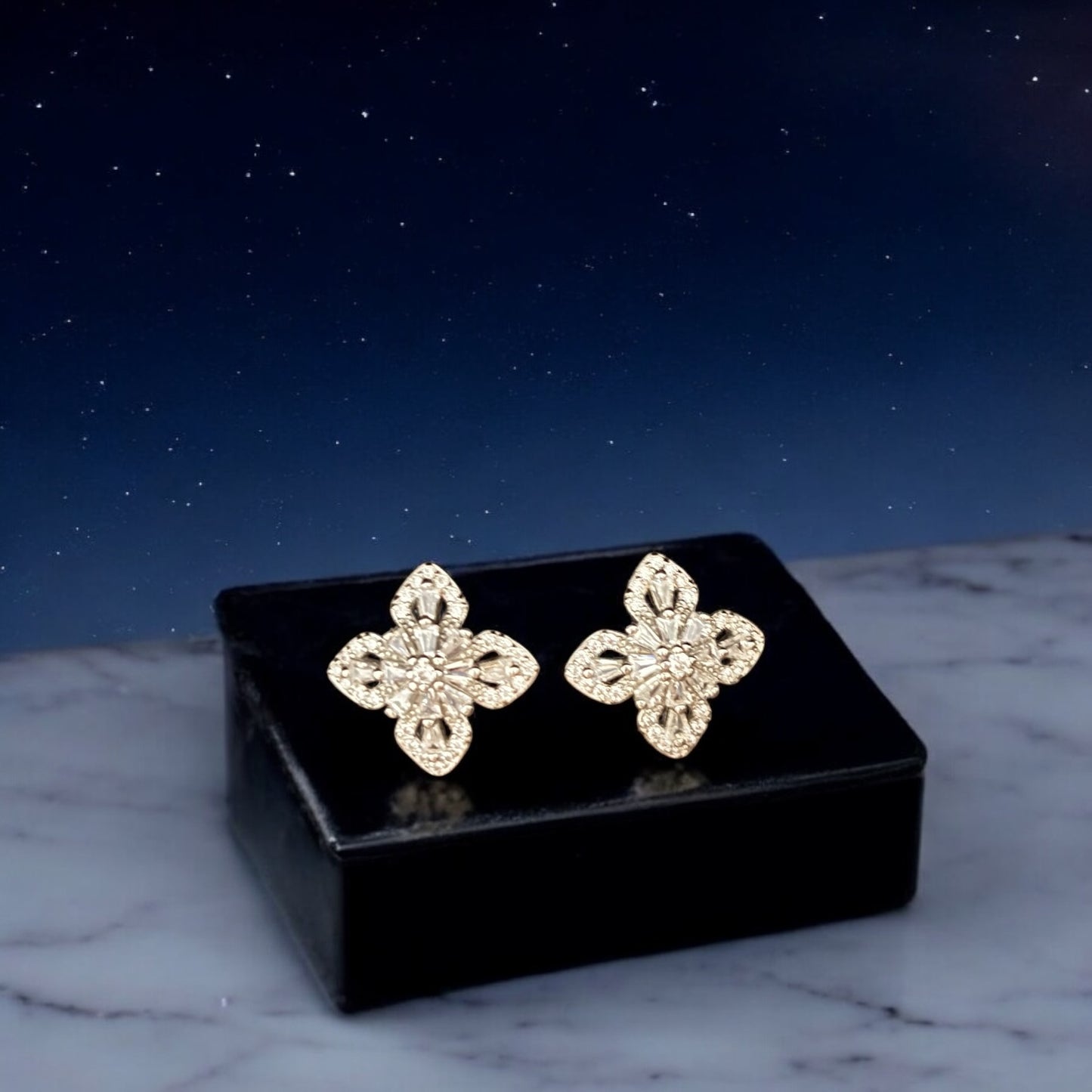 Petal Prism – Floral Baguette 925 silver Studs