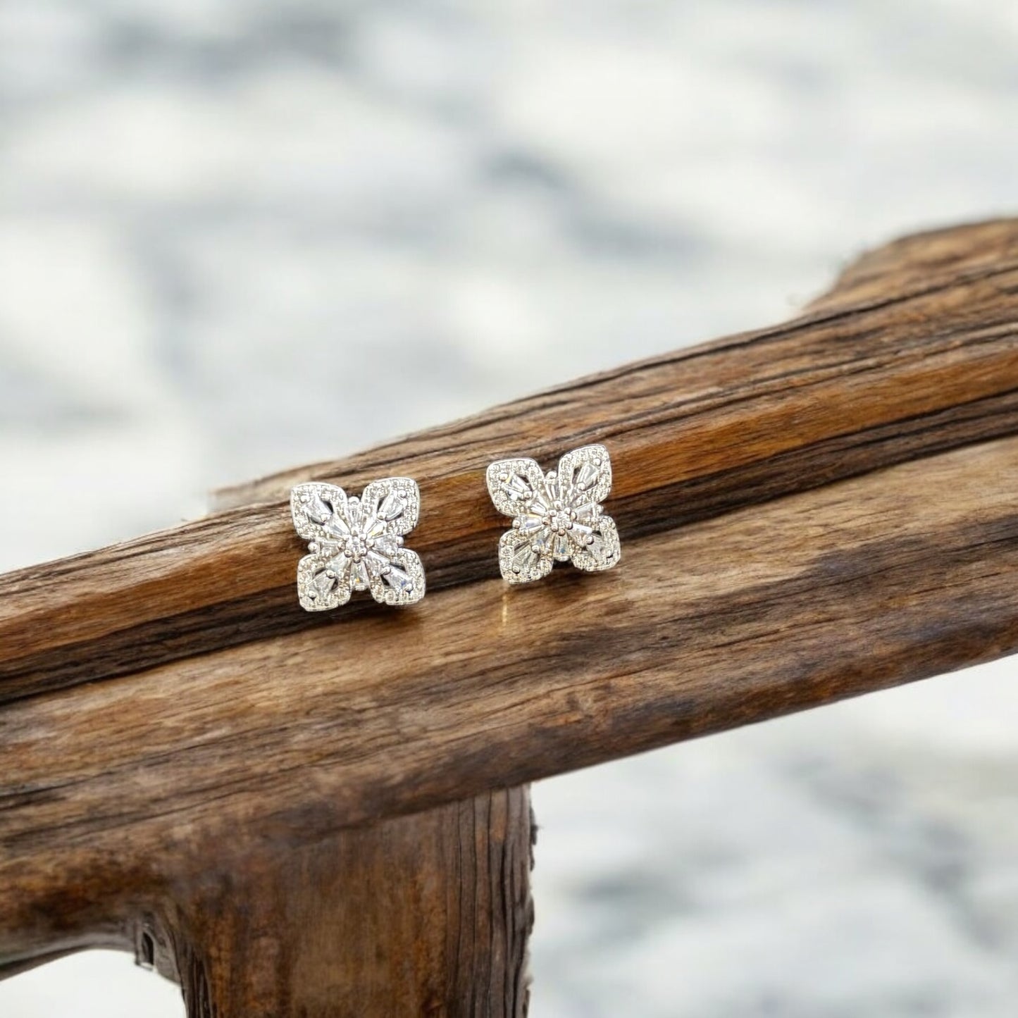 Petal Prism – Floral Baguette 925 silver Studs