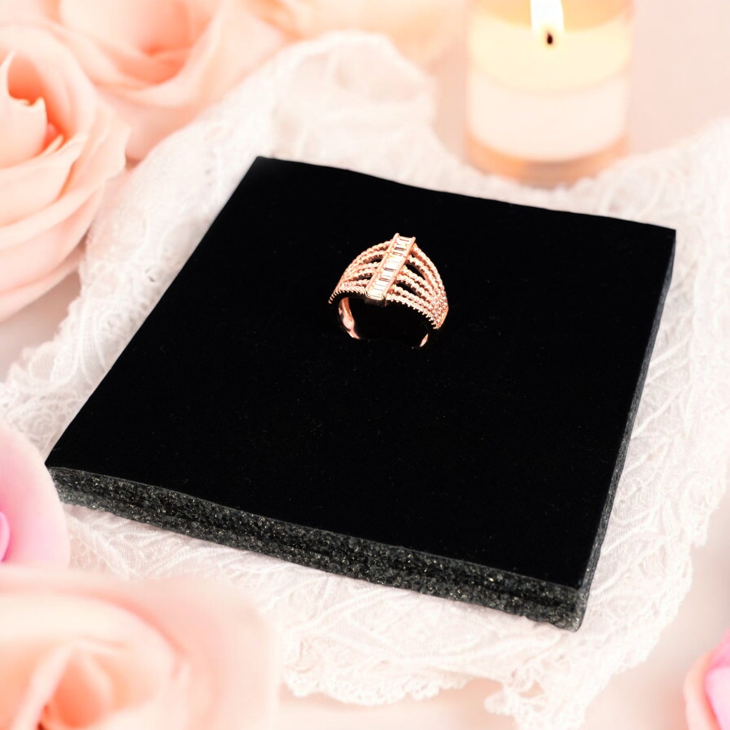 Rose Gold CZ Studded Cocktail Ring