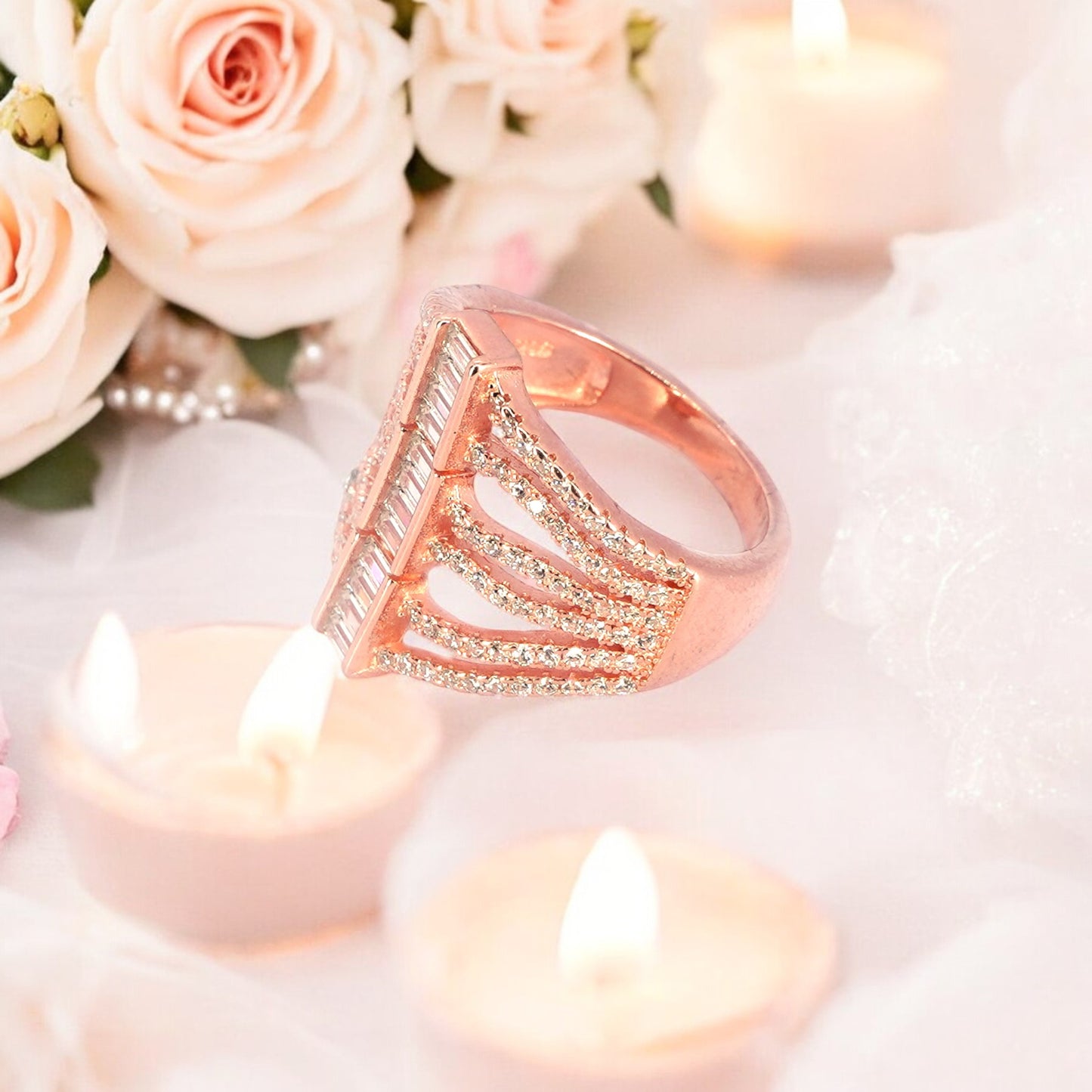 Rose Gold CZ Studded Cocktail Ring