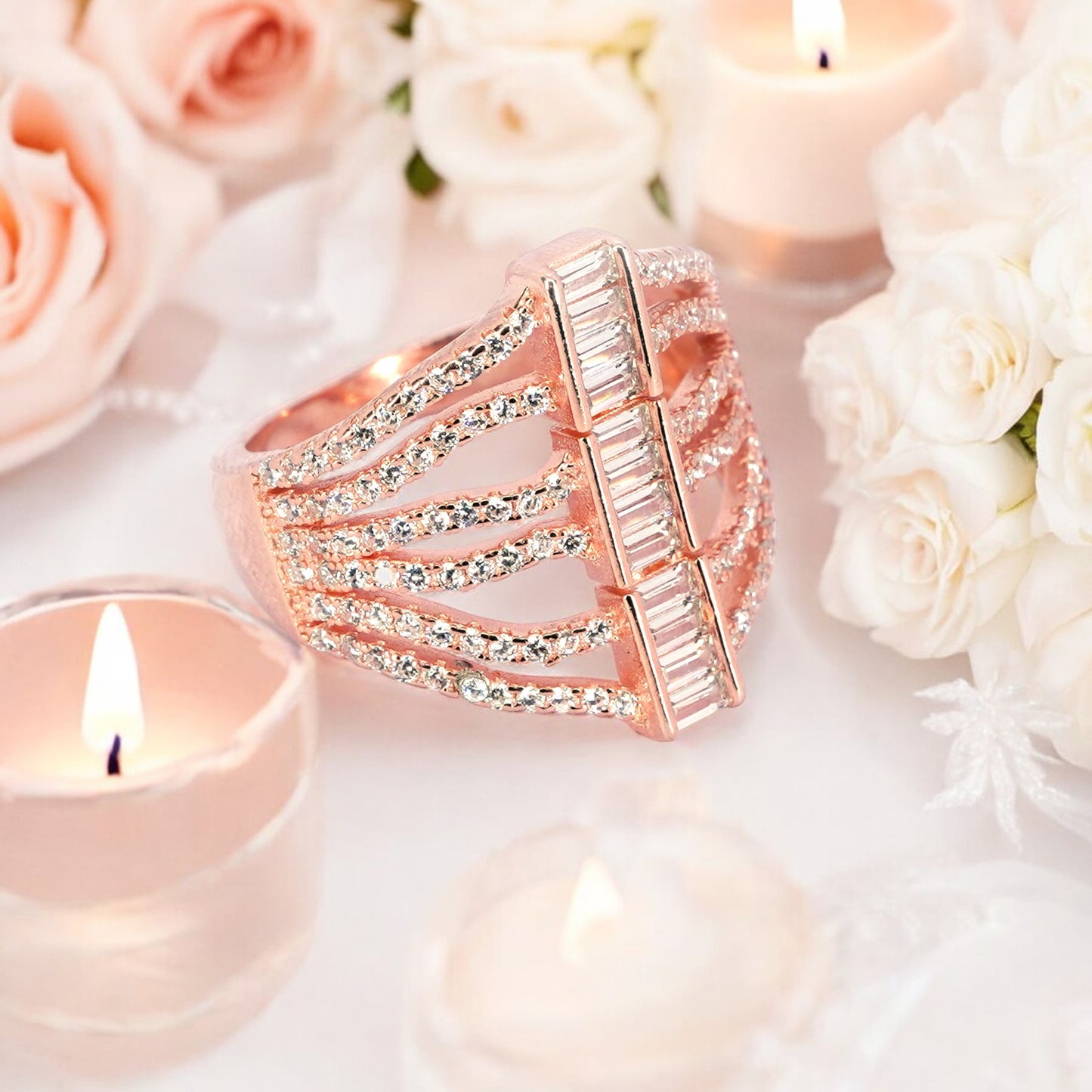 Rose Gold CZ Studded Cocktail Ring
