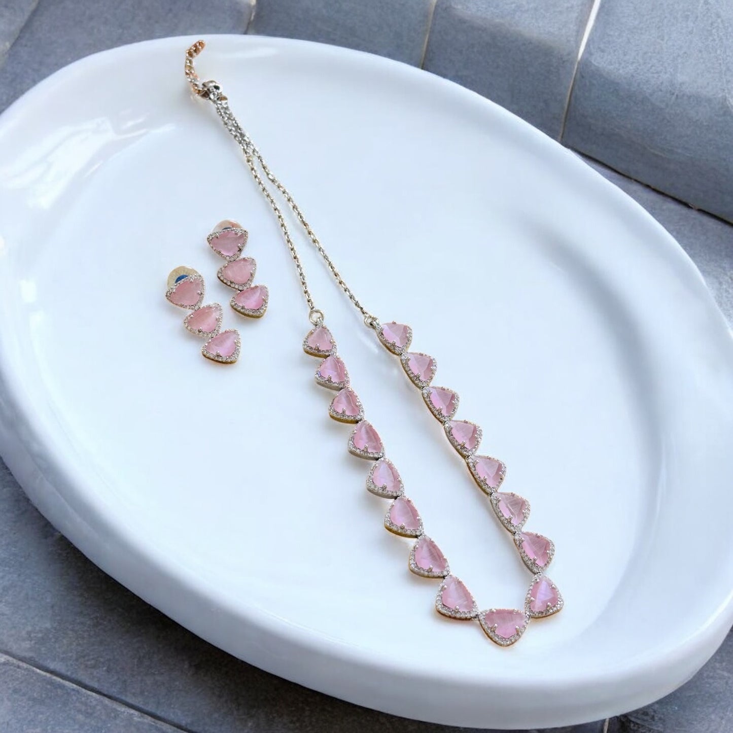 Royal Baby pink Silver Necklace set