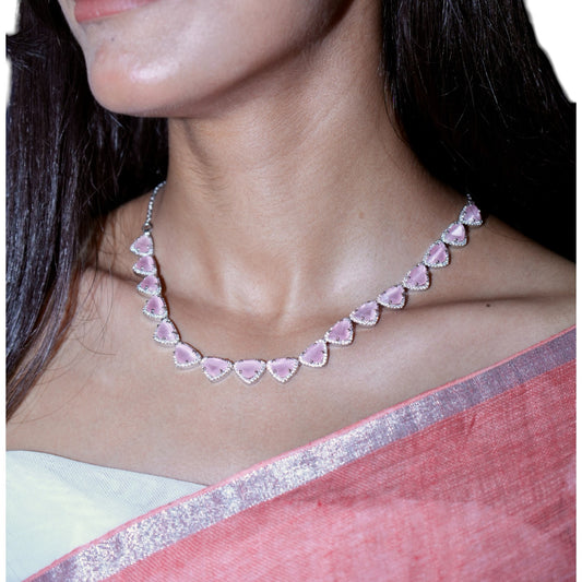 Royal Baby pink Silver Necklace set
