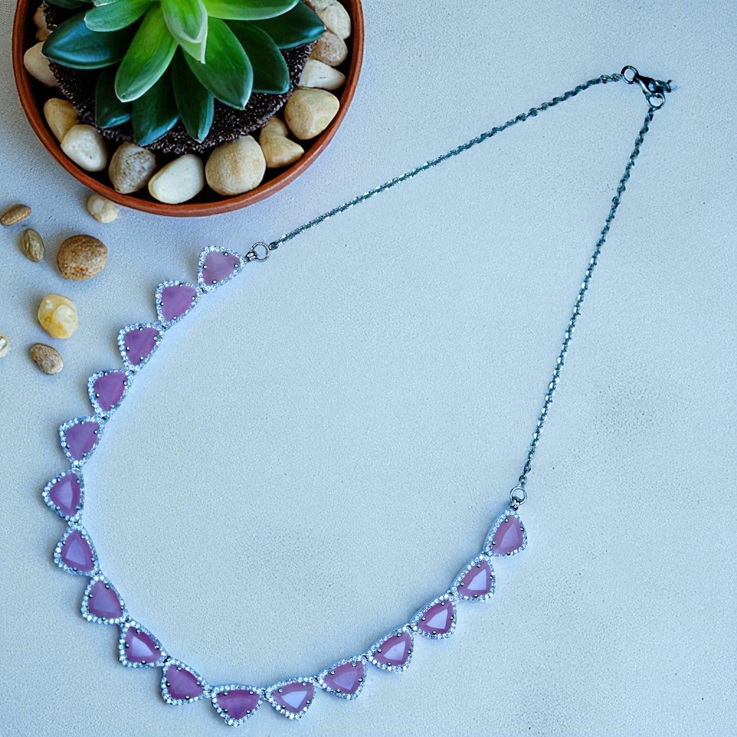 Royal Baby pink Silver Necklace set