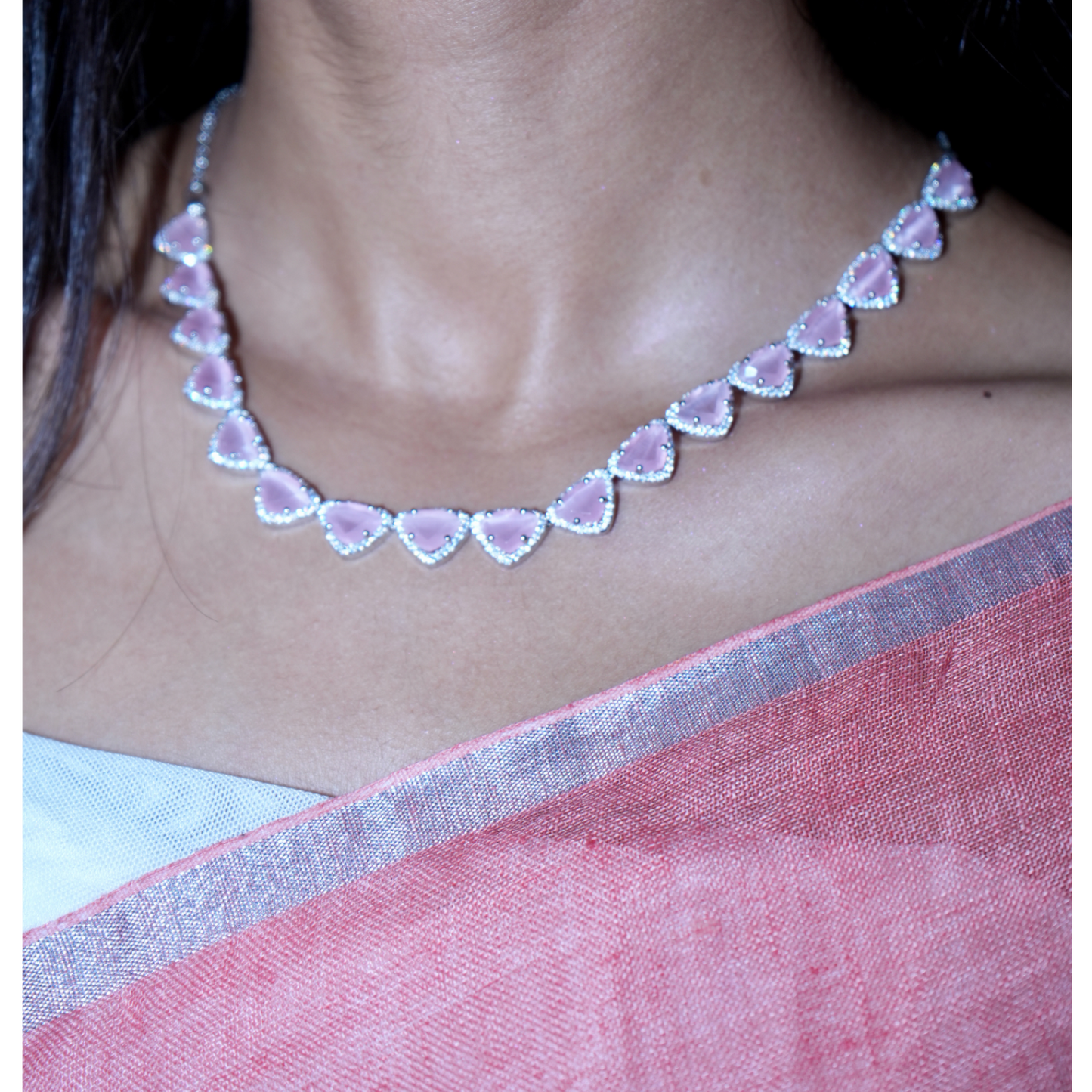 Royal Baby pink Silver Necklace set