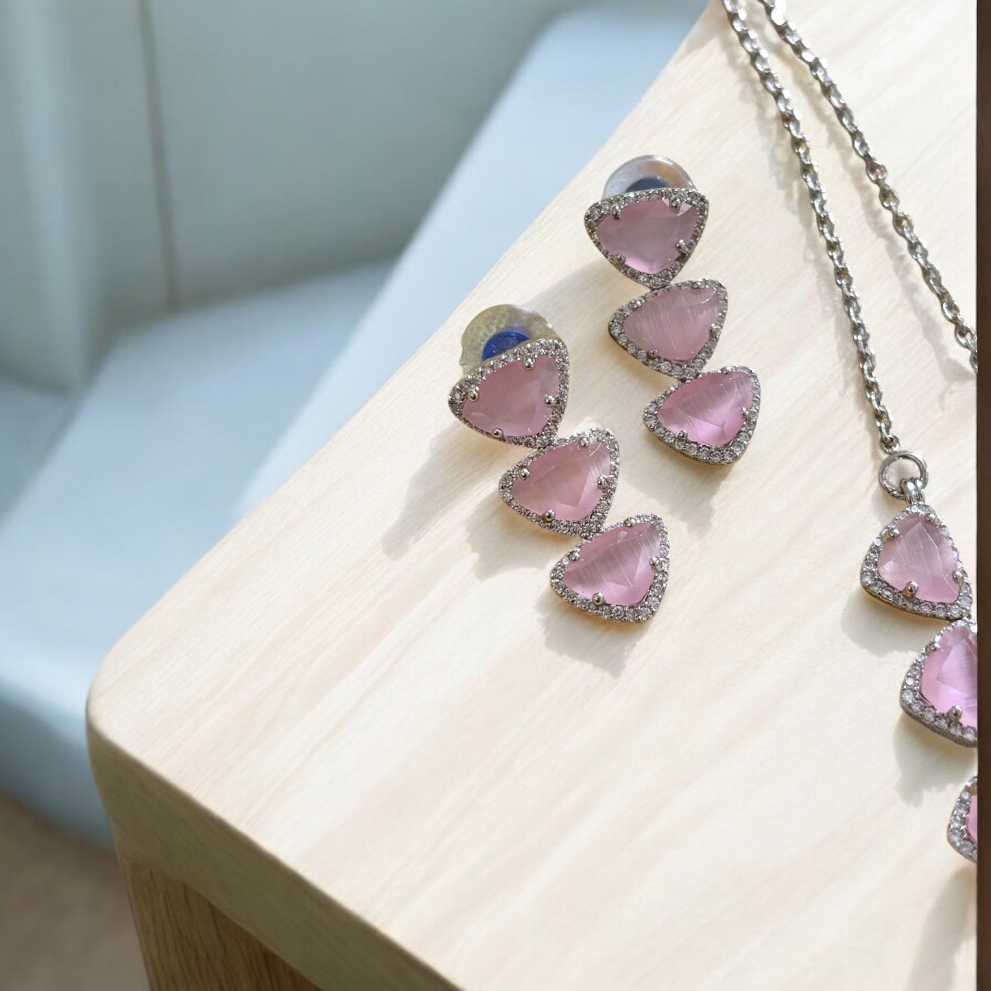 Royal Baby pink Silver Necklace set
