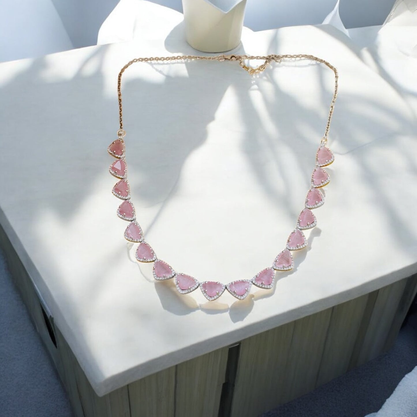 Royal Baby pink Silver Necklace set
