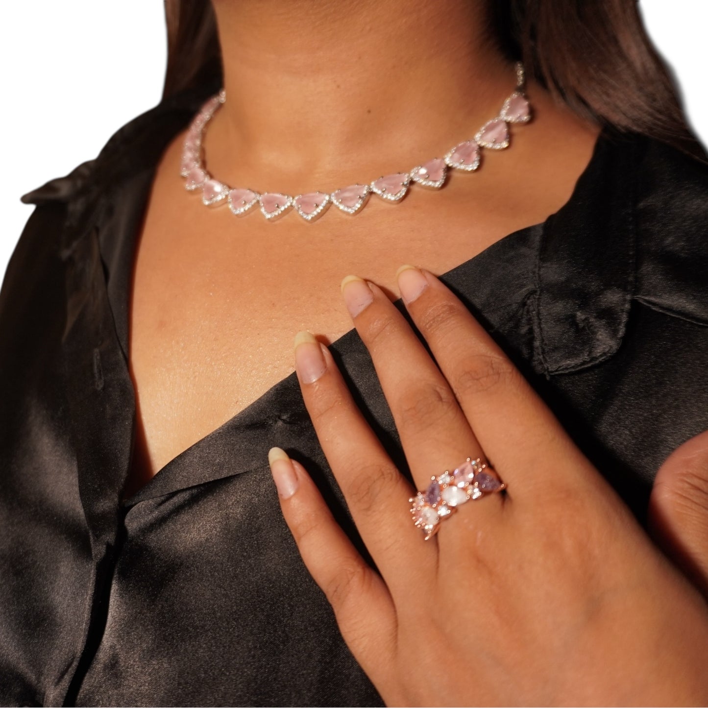 Royal Baby pink Silver Necklace set