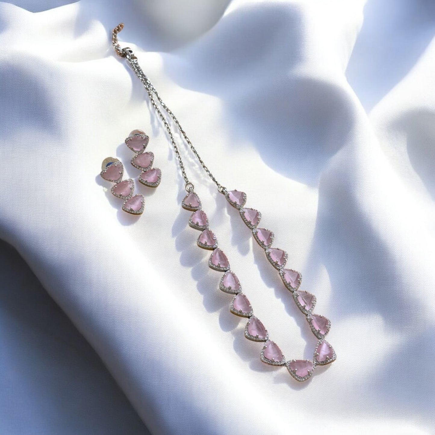 Royal Baby pink Silver Necklace set