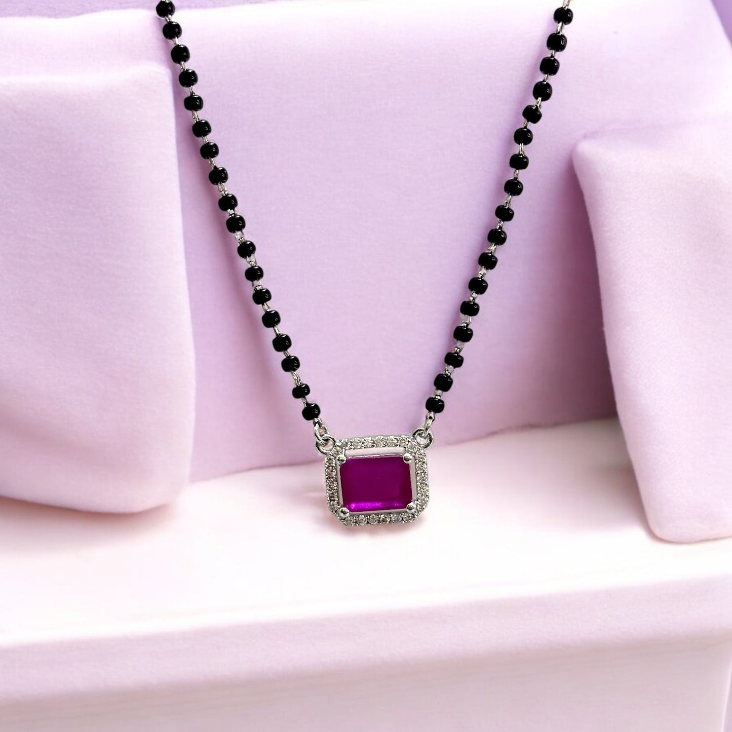 Ruby drop silver Mangalsutra Necklace