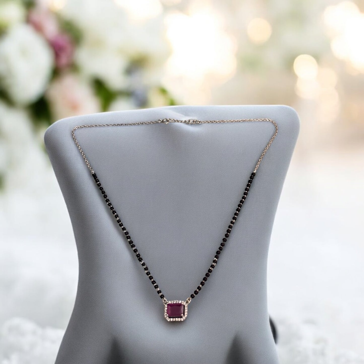 Ruby drop silver Mangalsutra Necklace
