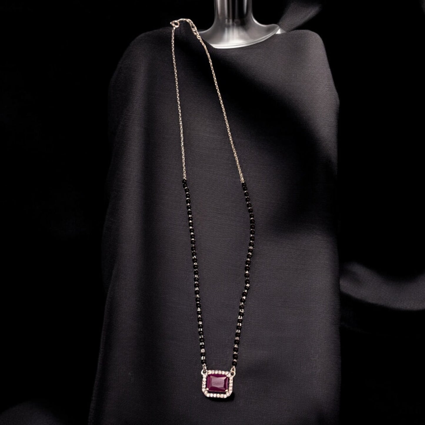 Ruby drop silver Mangalsutra Necklace