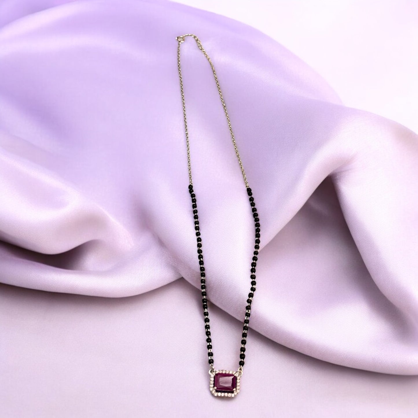 Ruby drop silver Mangalsutra Necklace