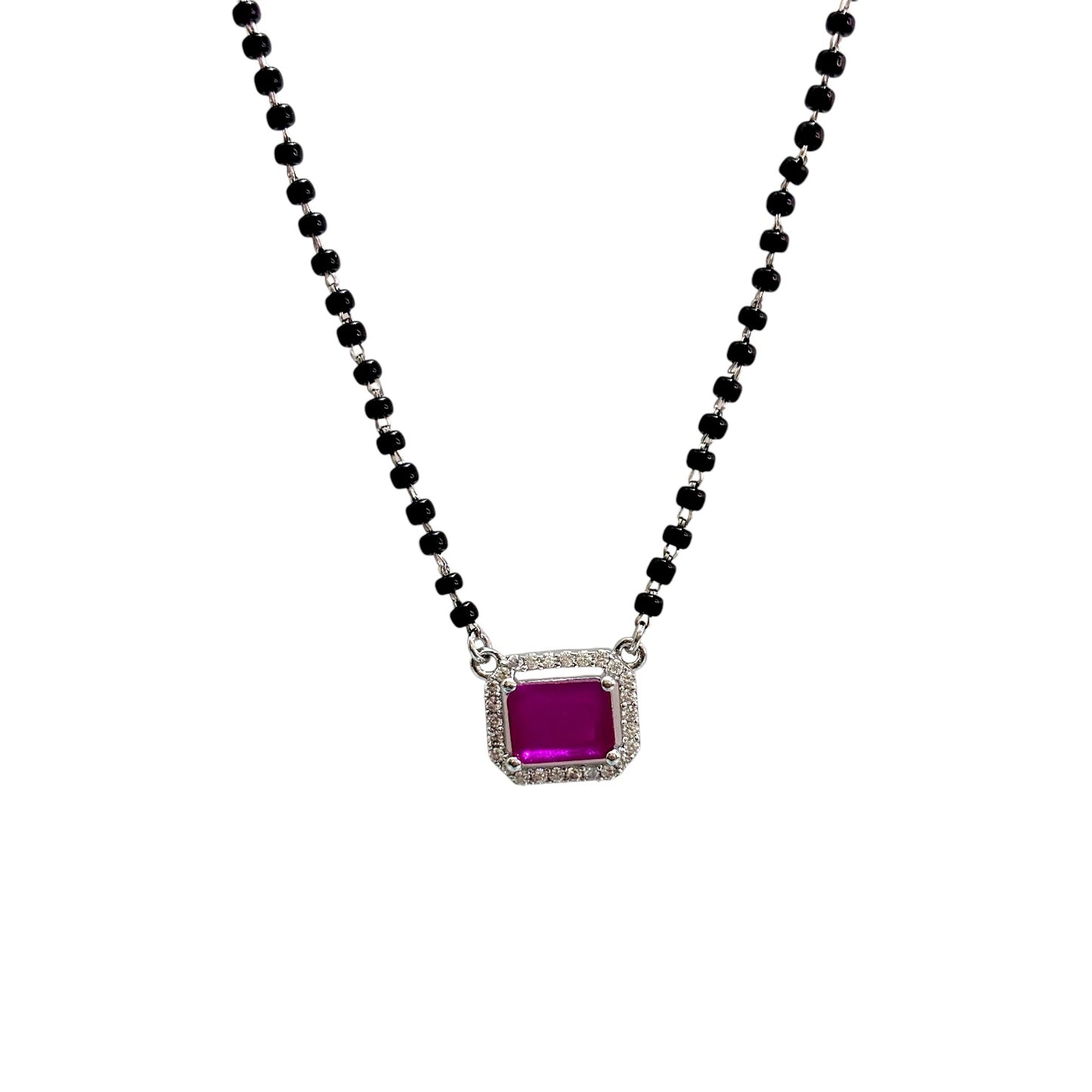 Ruby drop silver Mangalsutra Necklace