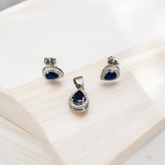 Sapphire Tear Drop 925 pendant set