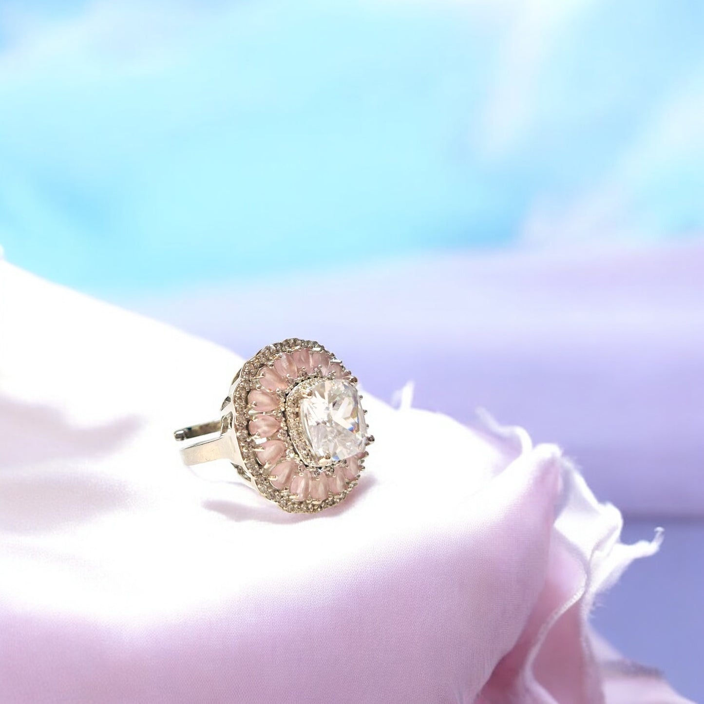 Sapphire studded diamond Cocktail adjustable ring