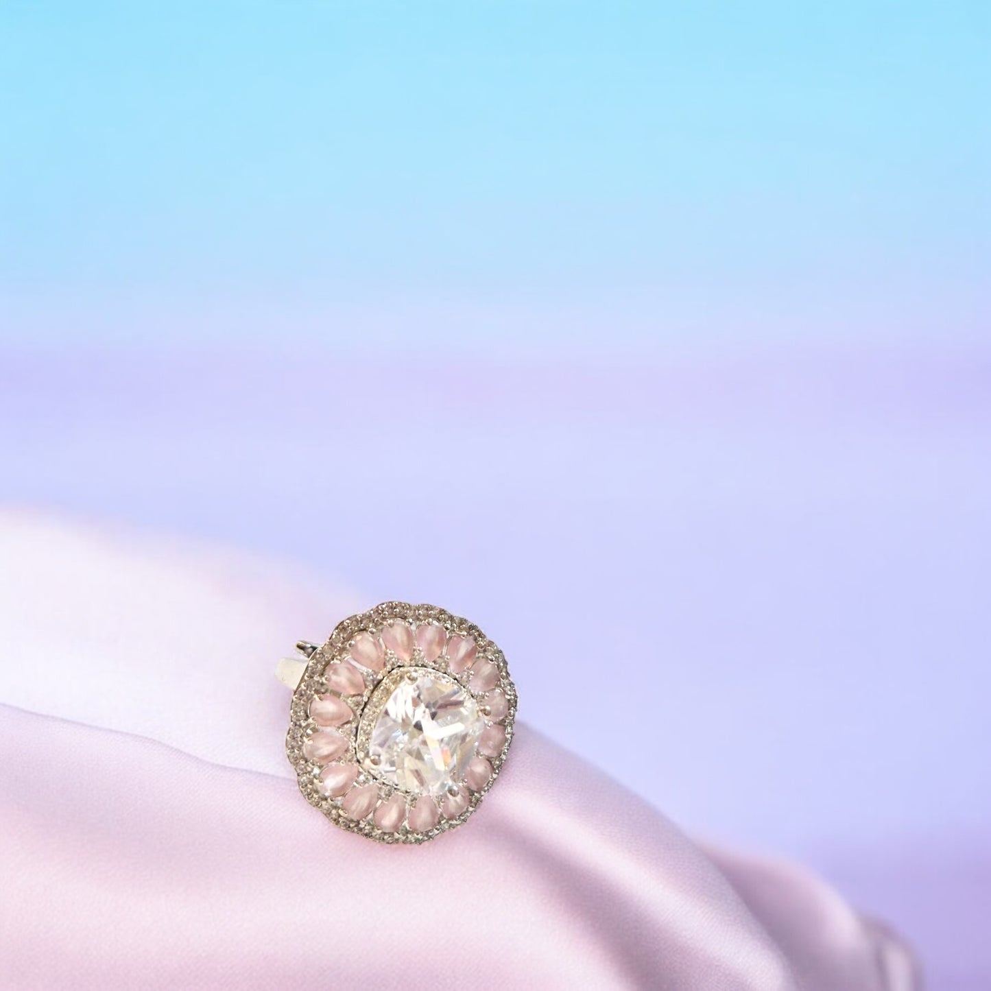 Sapphire studded diamond Cocktail adjustable ring