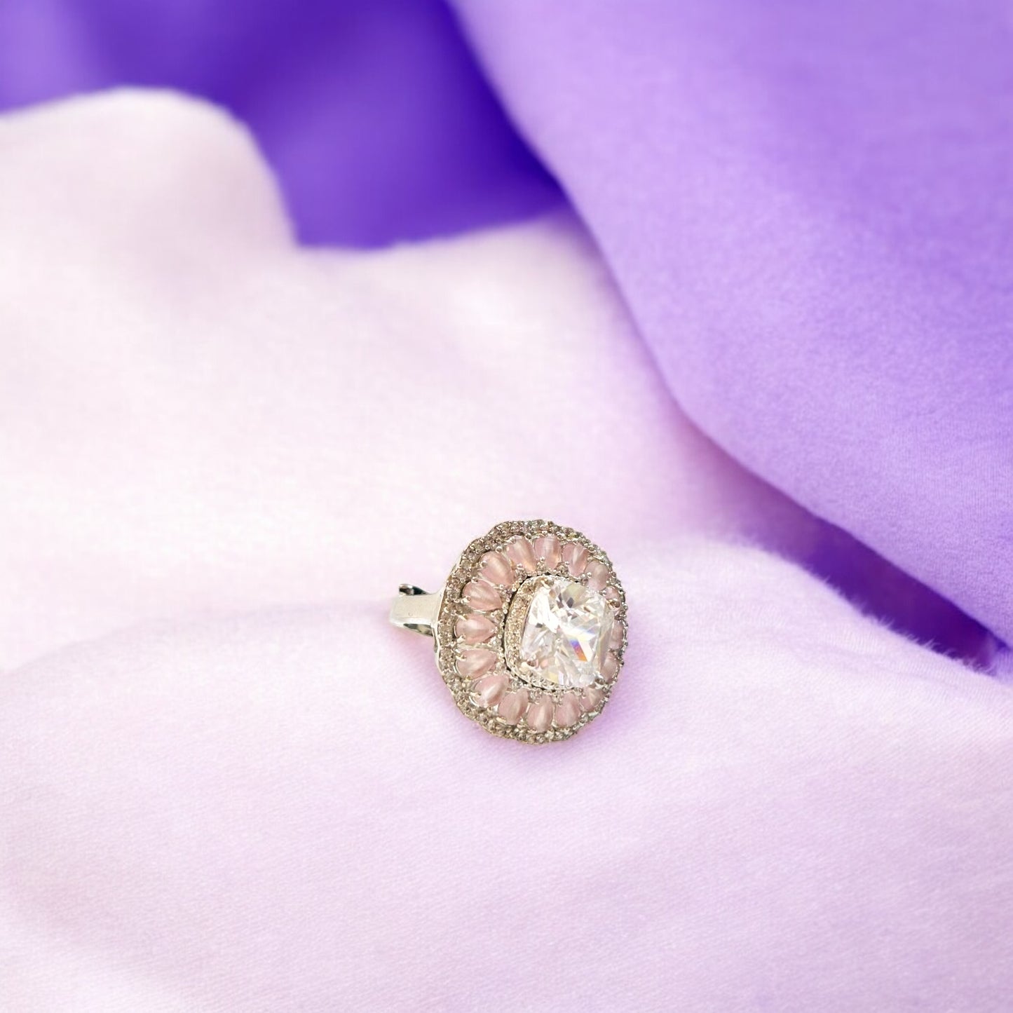 Sapphire studded diamond Cocktail adjustable ring