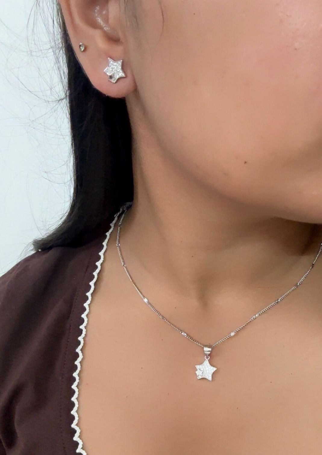 Shining star silver pendant set