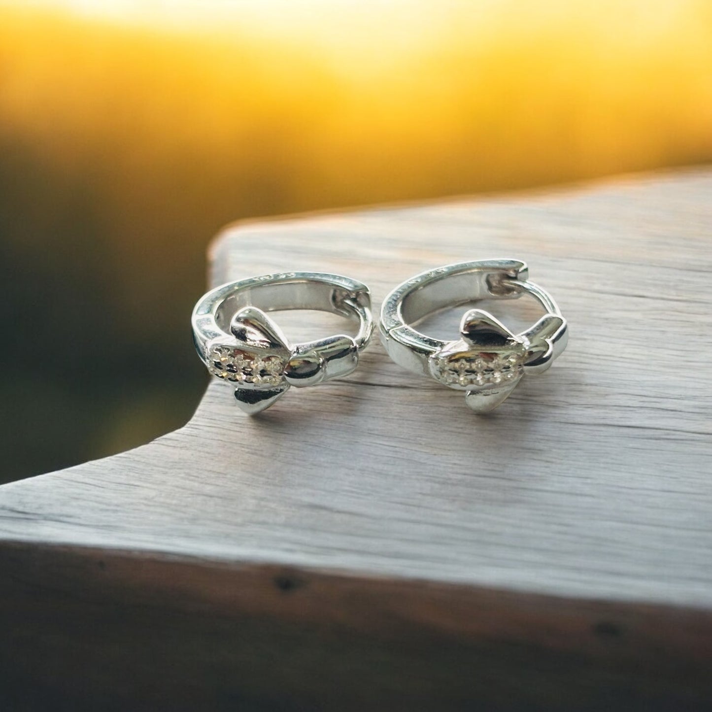 Silver Bee CZ Hoop Tik Tok Earring